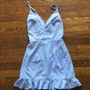 Super cute blue and white polla dot mini dress